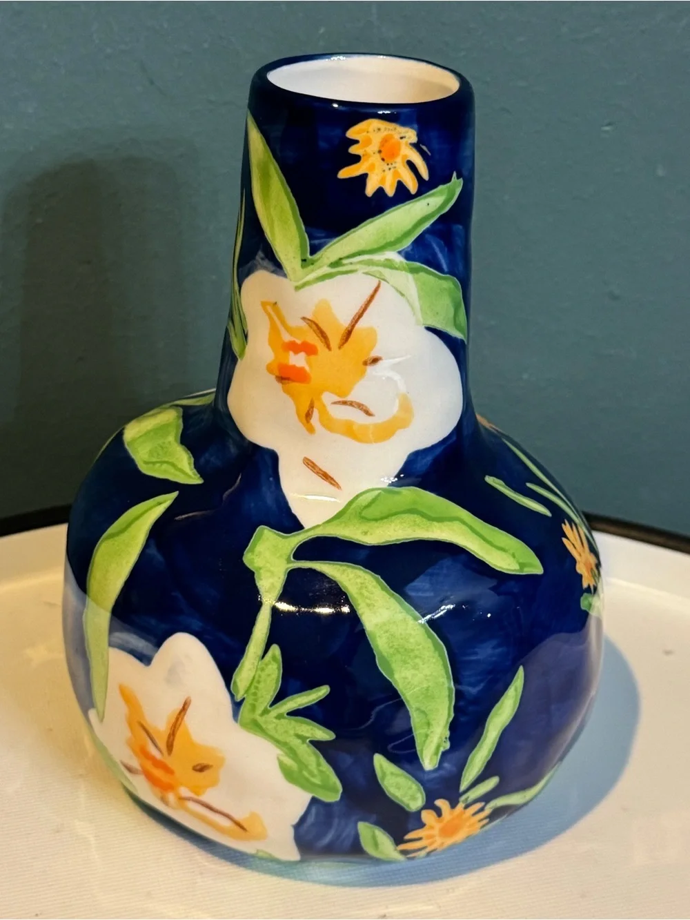 Anthropologie Leah Reena Goren blue and white stoneware floral vase